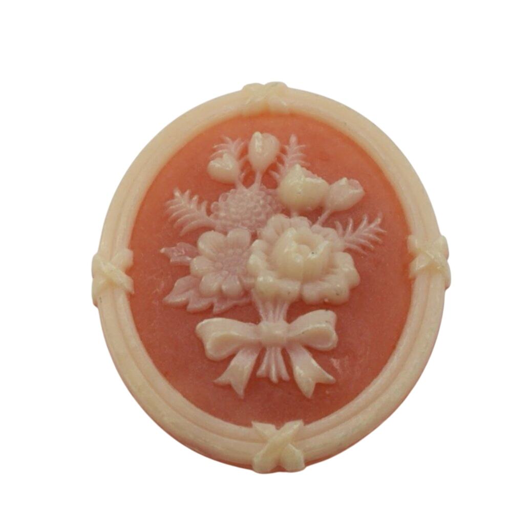 Vintage AVON Floral Cameo Silhouette Brooch Pin, Lucite Oval, 1982, 1 5/8 Inch